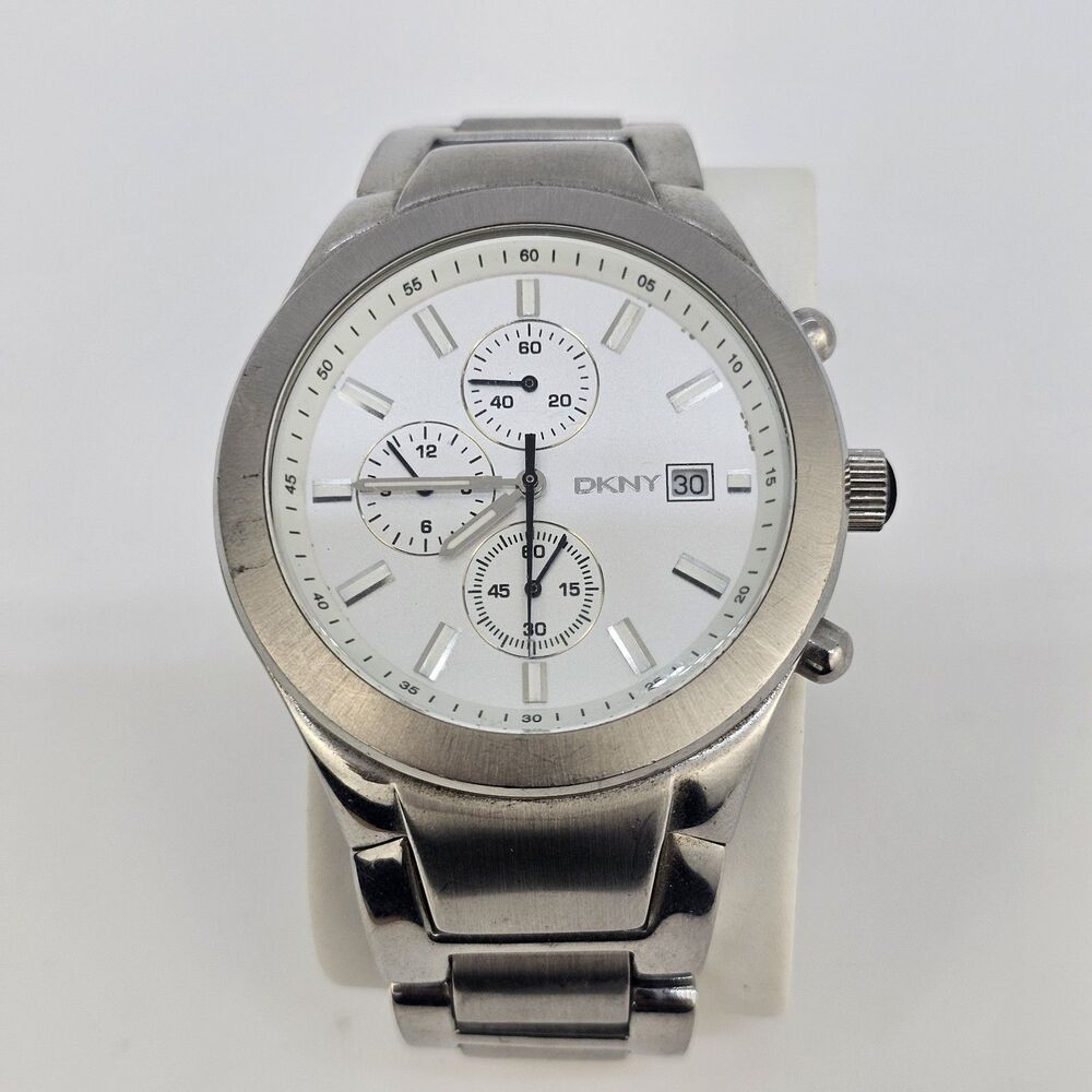 DKNY Men's Watch 38MM Gray Dial Date Gray Bracelet Band 6" New Battery